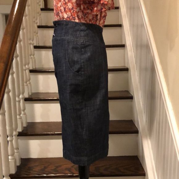 LONDON Women’s Denim Maxi Jean Long Skirt With Center Back Vent Pockets Sz 8 - Picture 10 of 15